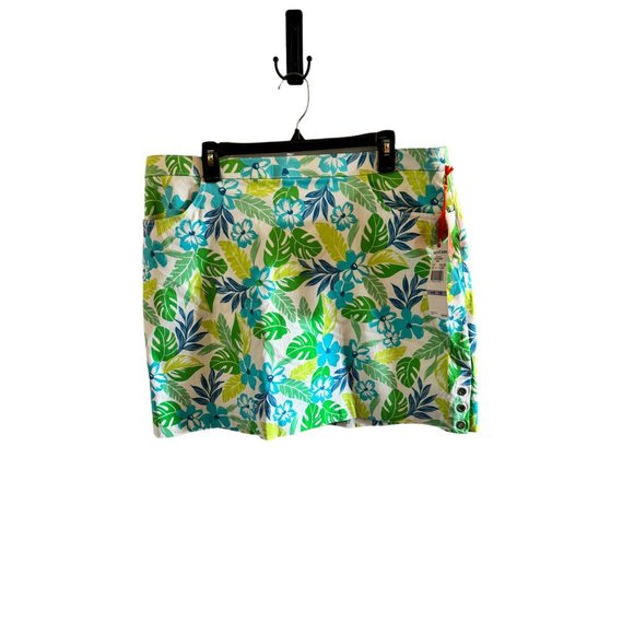 Hearts of Palm Skort Blue Green Flower Leaf Design Women Size 18 - Picture 6 of 7